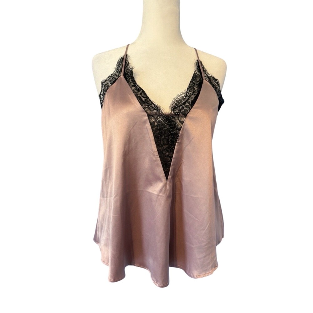 Wishlist Apparel Silk Babydoll Top Womens S Cami Black Lace Top Y2K Grunge Indie